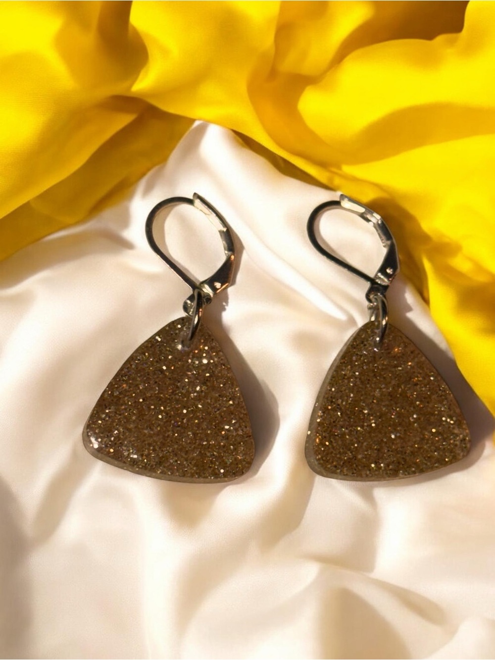 Handmade Gold Glitter Resin Geometric Statement Earrings